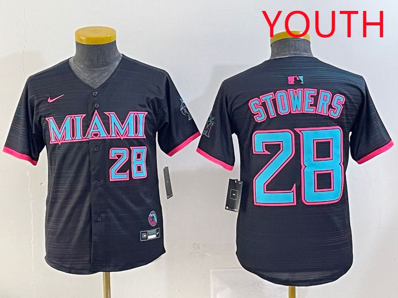 Youth 2025 Miami Marlins #28 Stowers Black Joint Name Nike MLB Jersey style 6->youth mlb jersey->Youth Jersey